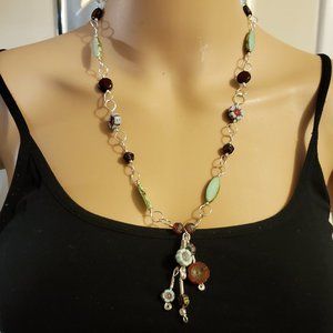 Necklace Turquoise and Red Czech Glass.